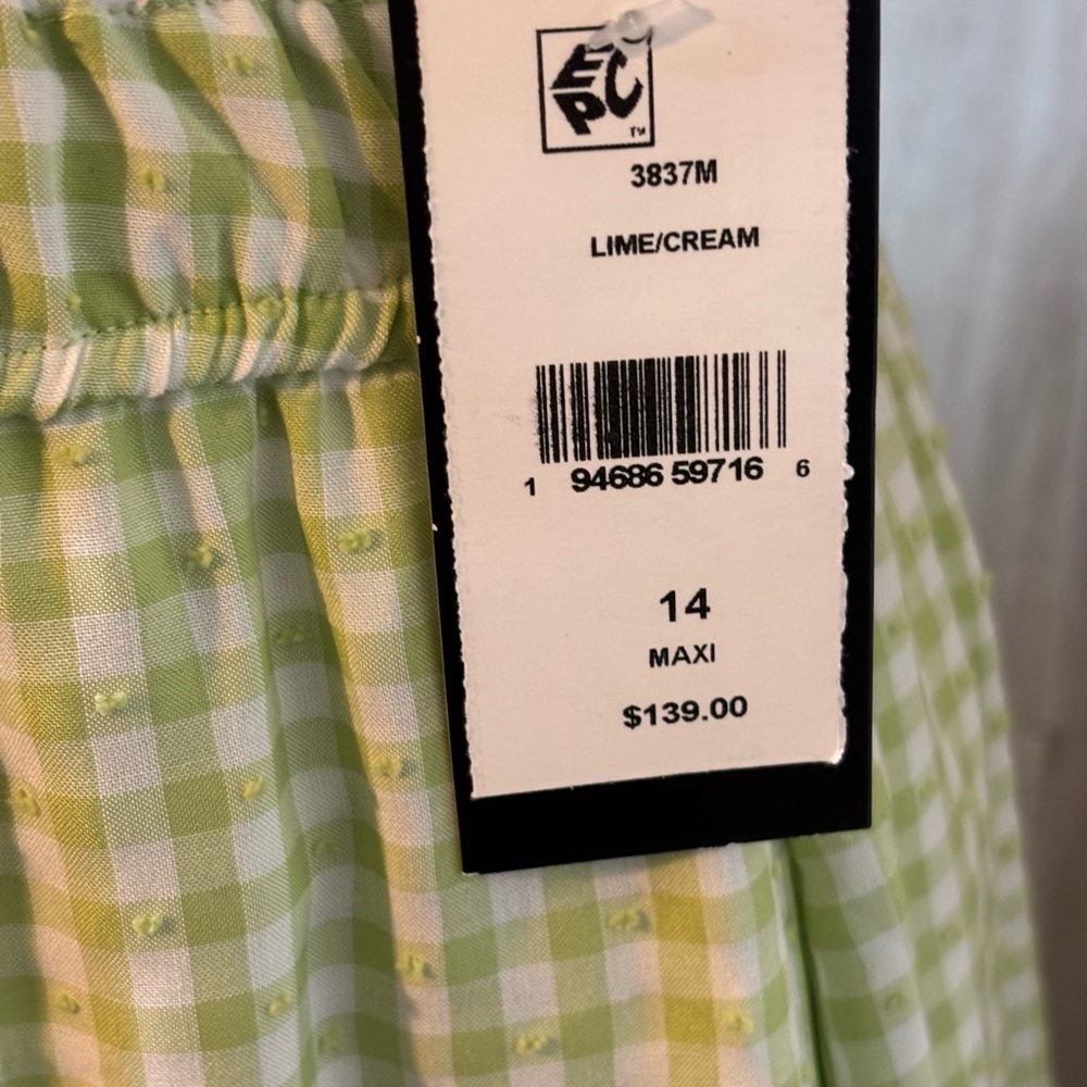 Taylor Lime Green and Cream Checked Gingham Maxi Dress - Picture 5 of 9